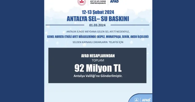 AFAD, Antalya'daki sel felaketi içn "Acil Destek Ödemesi" gönderdi