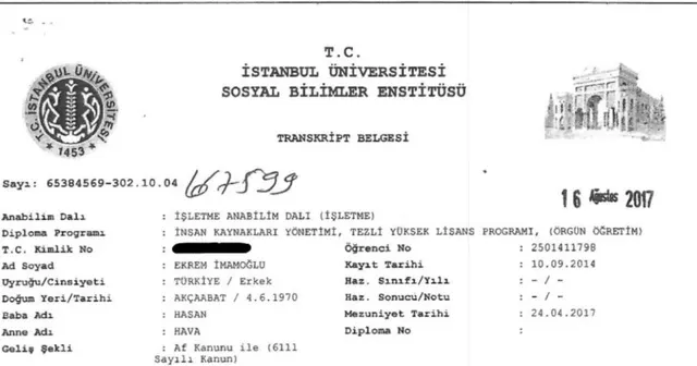 Murat Ongun, Ekrem İmamoğlu'nun yüksek lisans diplomasını paylaştı