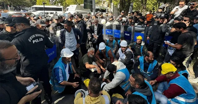 Bakanlığa yürümek isteyen Fernas işçilerine polis müdahalesi